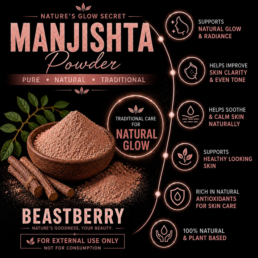 Beastberry Premium Manjistha Powder | Traditional Ayurvedic Skincare | For Glowing Skin, Even Skin Tone & Clear-Looking Skin (200 g)