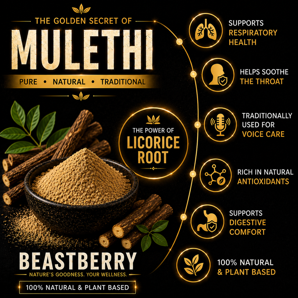 100% Pure Mulethi Powder for Respiratory Wellness & Digestive Support | Beastberry (100g)