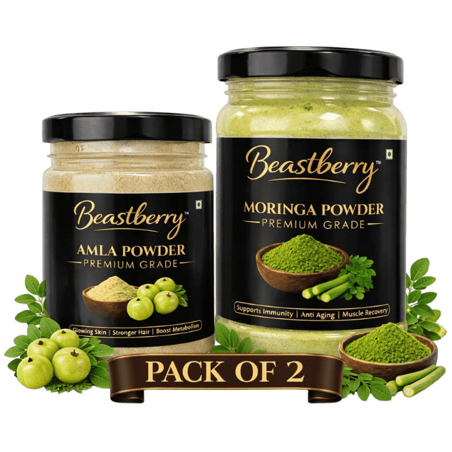 Beastberry amla and moringa powder combo jars for daily nutrition and immunity
