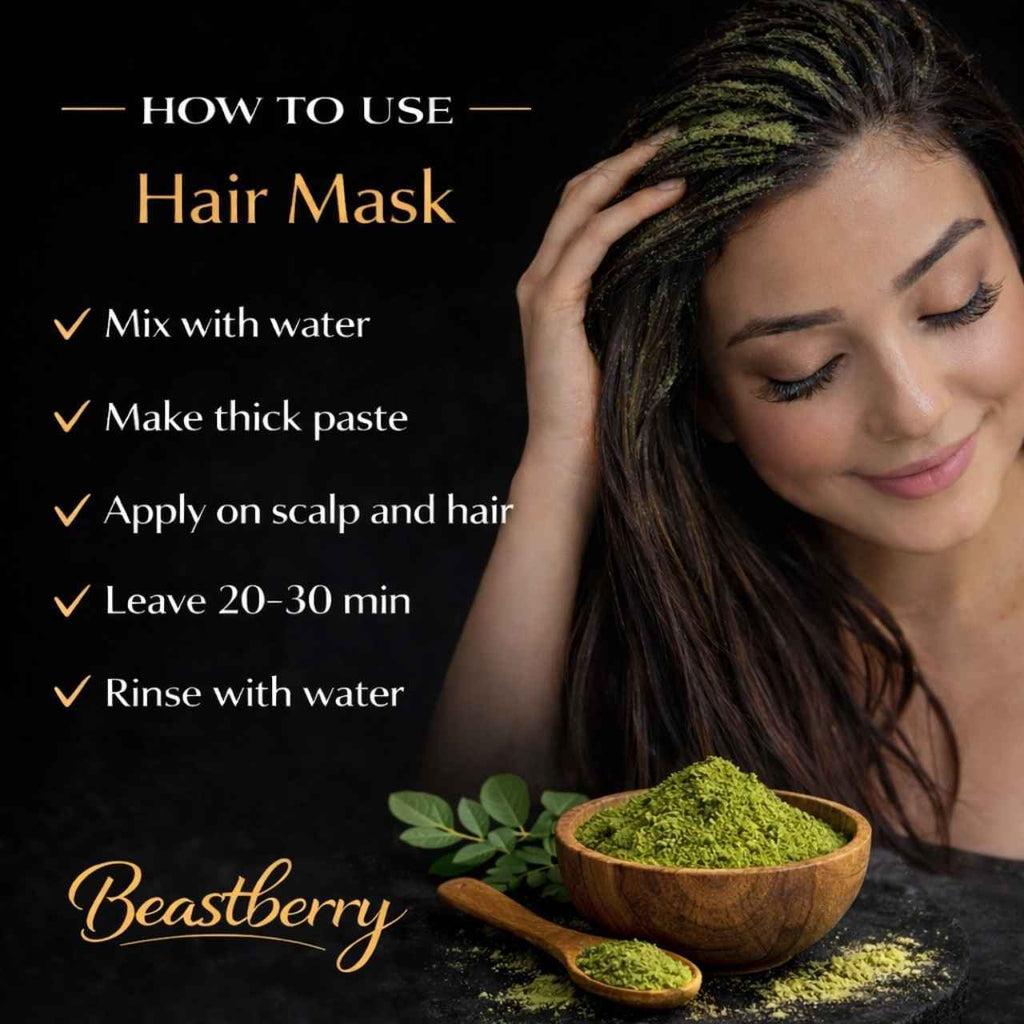moringa powder hair mask for strong healthy hair and scalp care